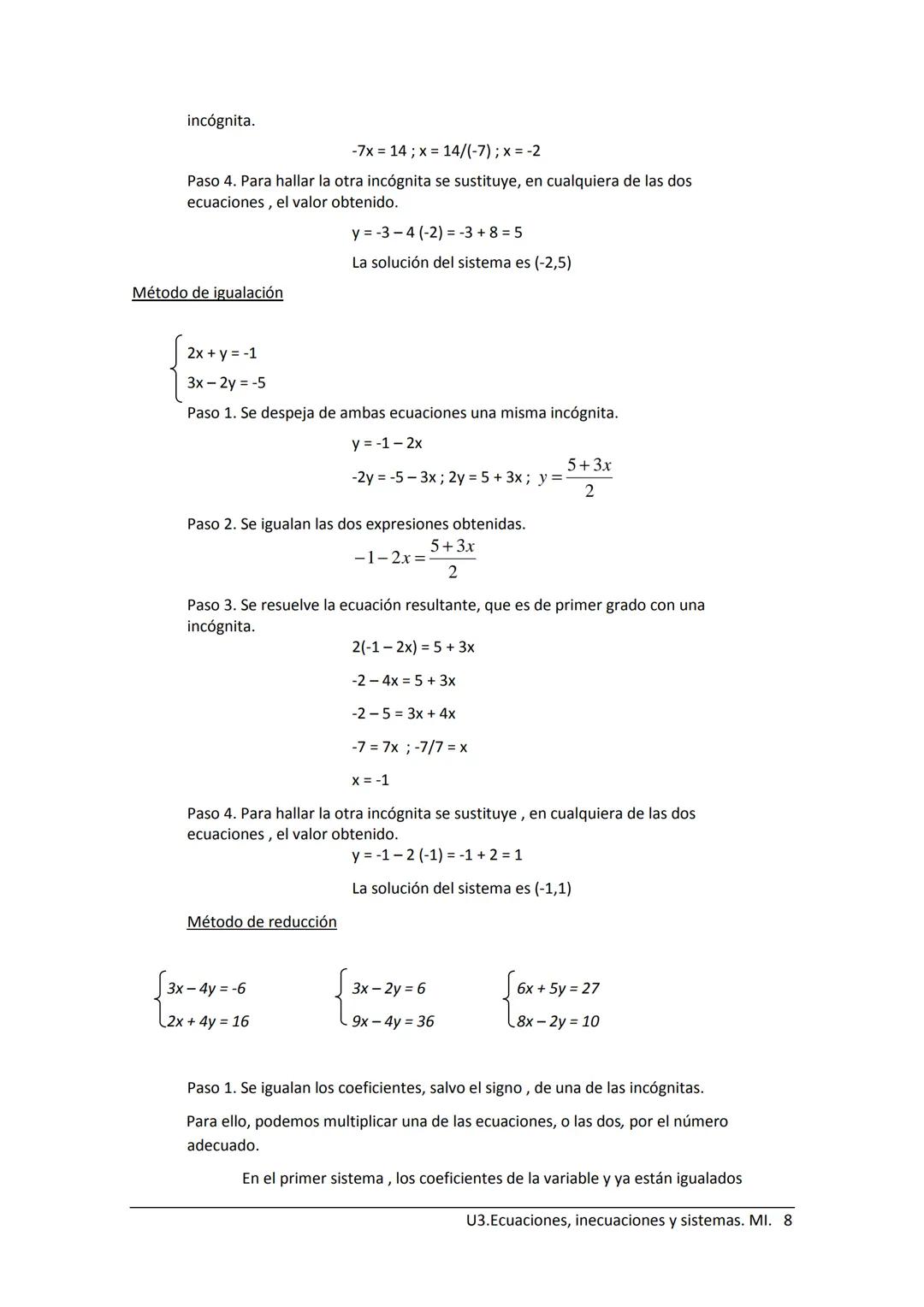 --- OCR Start ---
Índice.
1) Ecuaciones
U3. Ecuaciones, inecuaciones y sistemas
2) Ecuaciones de primer grado.
3) Ecuaciones de segundo grad