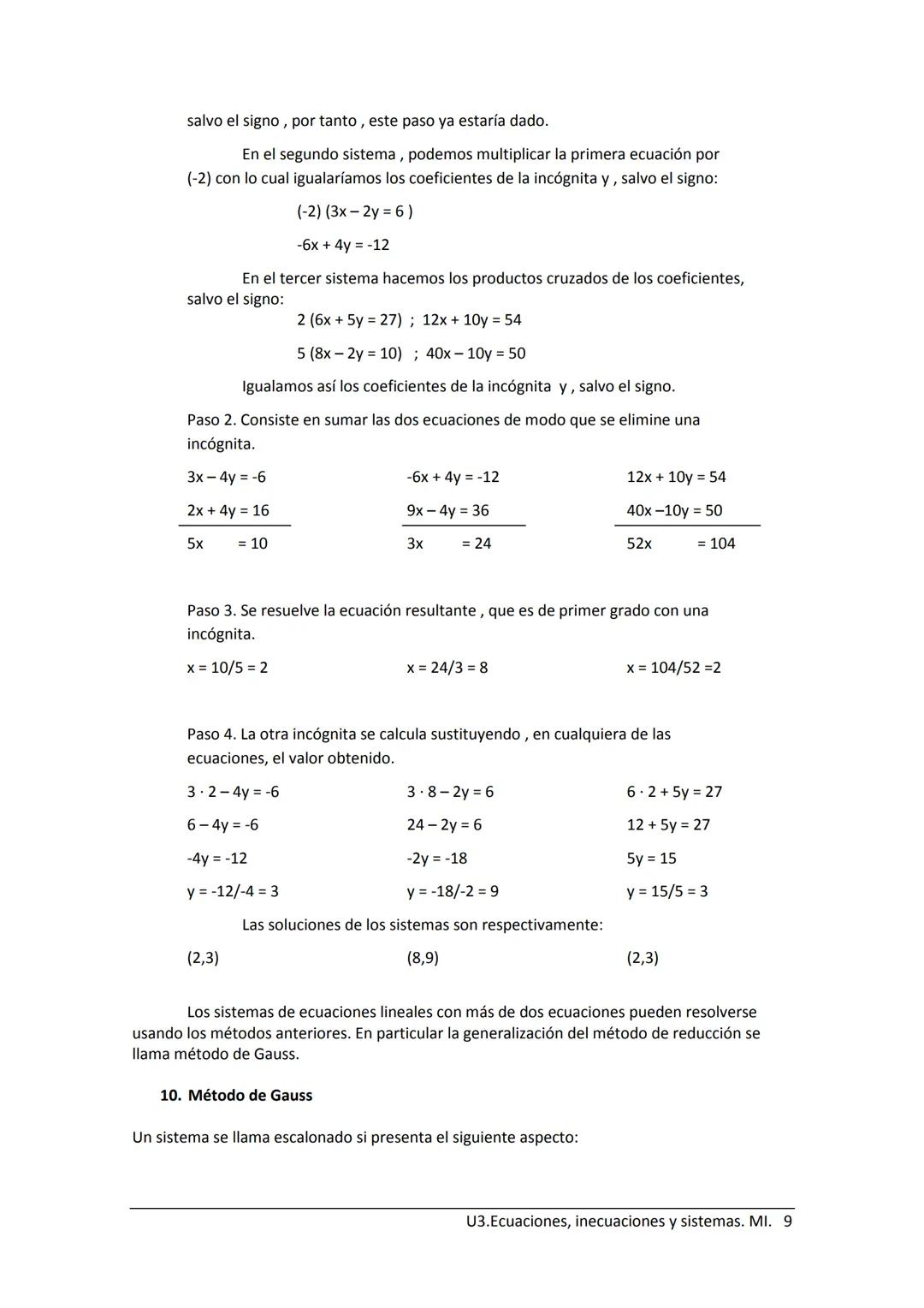 --- OCR Start ---
Índice.
1) Ecuaciones
U3. Ecuaciones, inecuaciones y sistemas
2) Ecuaciones de primer grado.
3) Ecuaciones de segundo grad