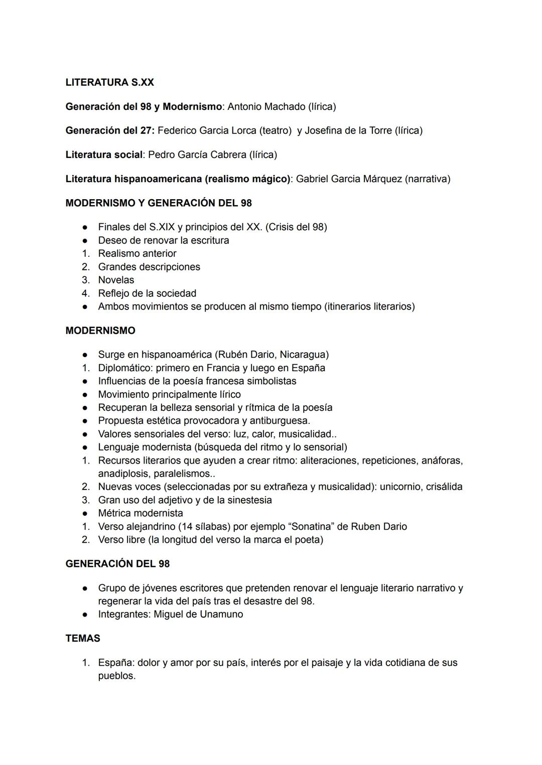LITERATURA S.XX
Generación del 98 y Modernismo: Antonio Machado (lírica)
Generación del 27: Federico Garcia Lorca (teatro) y Josefina de l