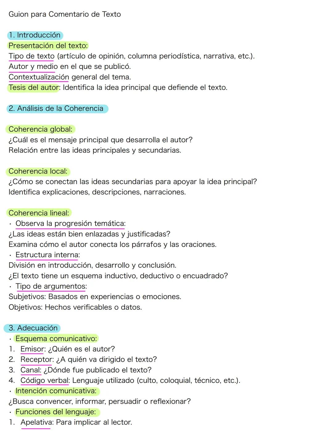 Guion para Comentario de Texto
1. Introducción
Presentación del texto:
Tipo de texto (artículo de opinión, columna periodística, narrativa