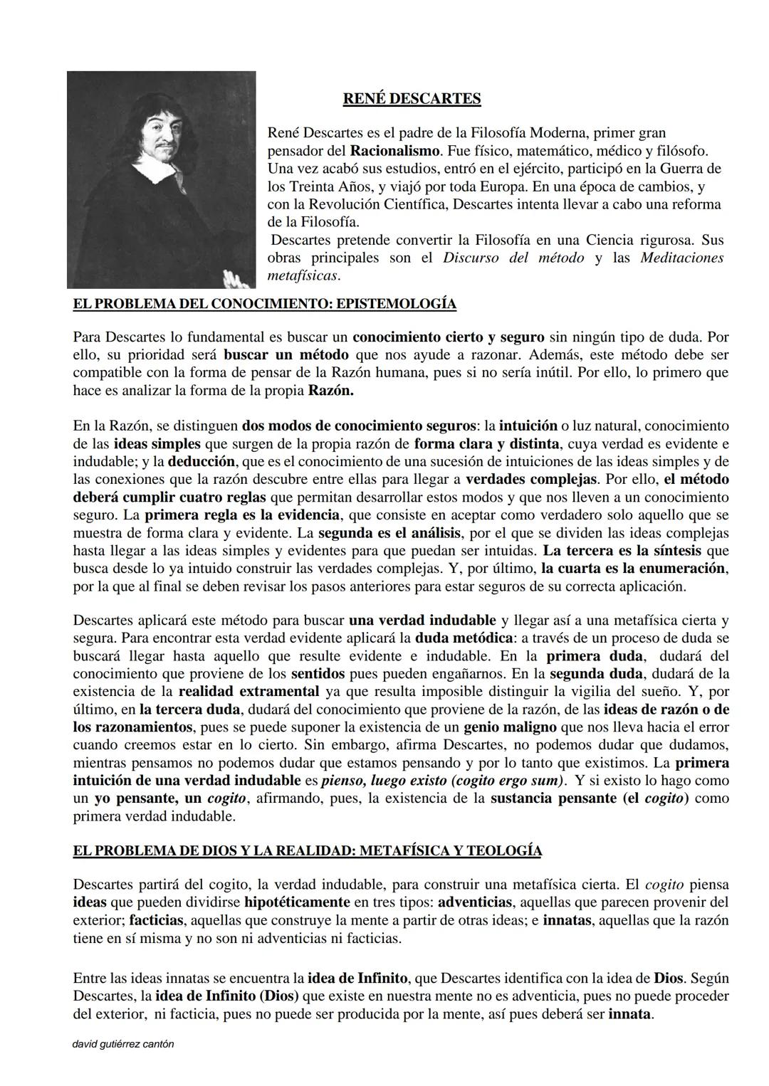 # RENÉ DESCARTES
René Descartes es el padre de la Filosofía Moderna, primer gran
pensador del Racionalismo. Fue físico, matemático, médico