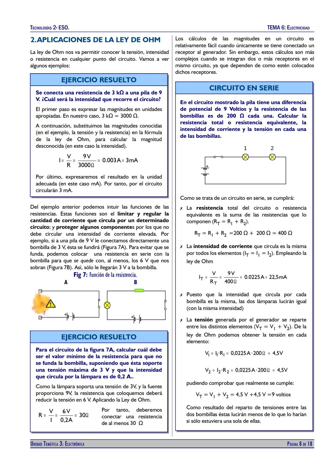 TECNOLOXÍAS 2. ESO.
TEMA 6: ELECTRICIDAD
UNIDAD TEMÁTICA 6
ELECTRICIDAD
9 V
4 ko
4V
8 ΚΩ
16 ΚΩ
32 ΚΩ
330 Ω
330 Ω
330 Ω
0
0,00 μν
(2º ESO)
1