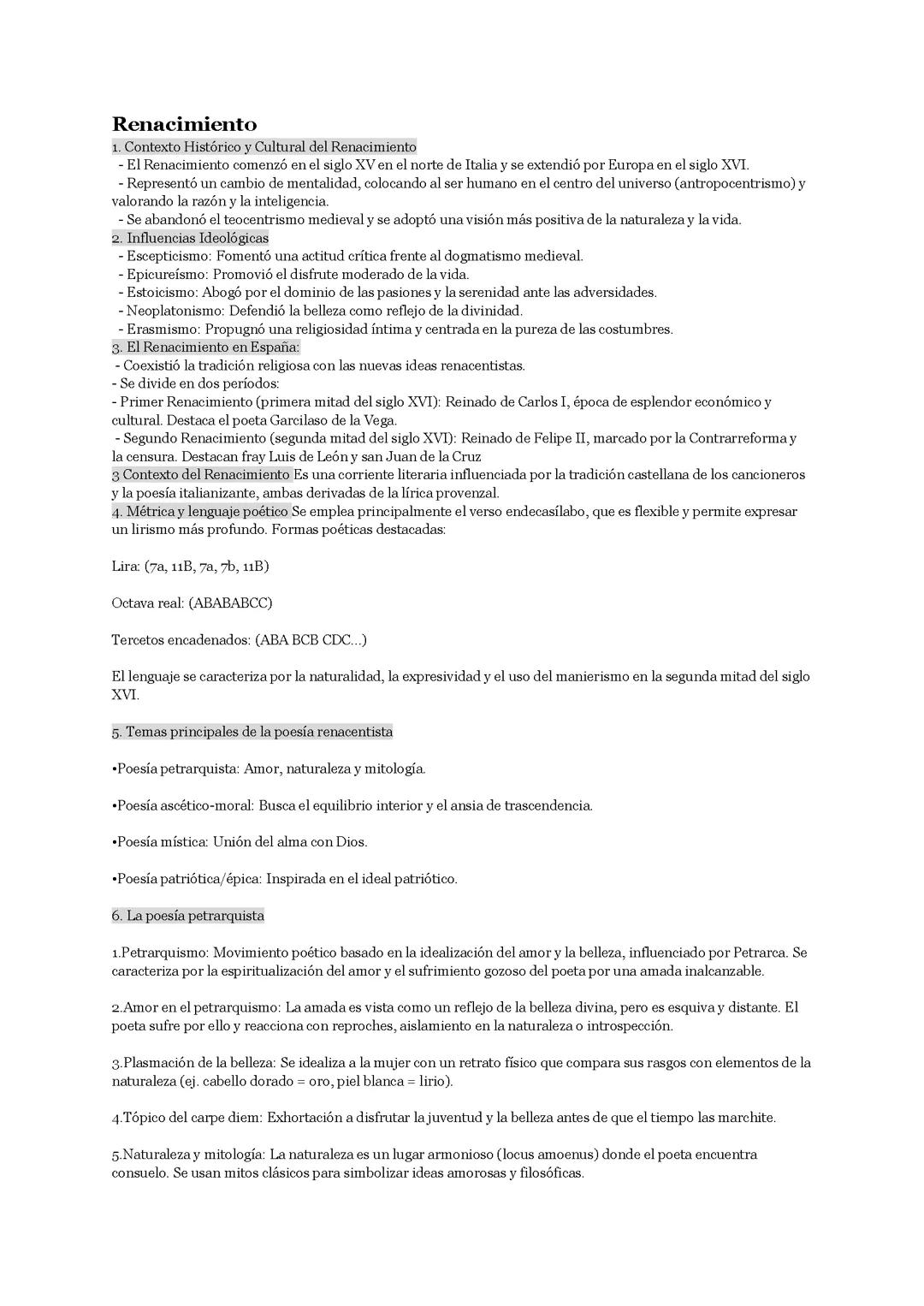 Renacimiento y Barroco Literatura