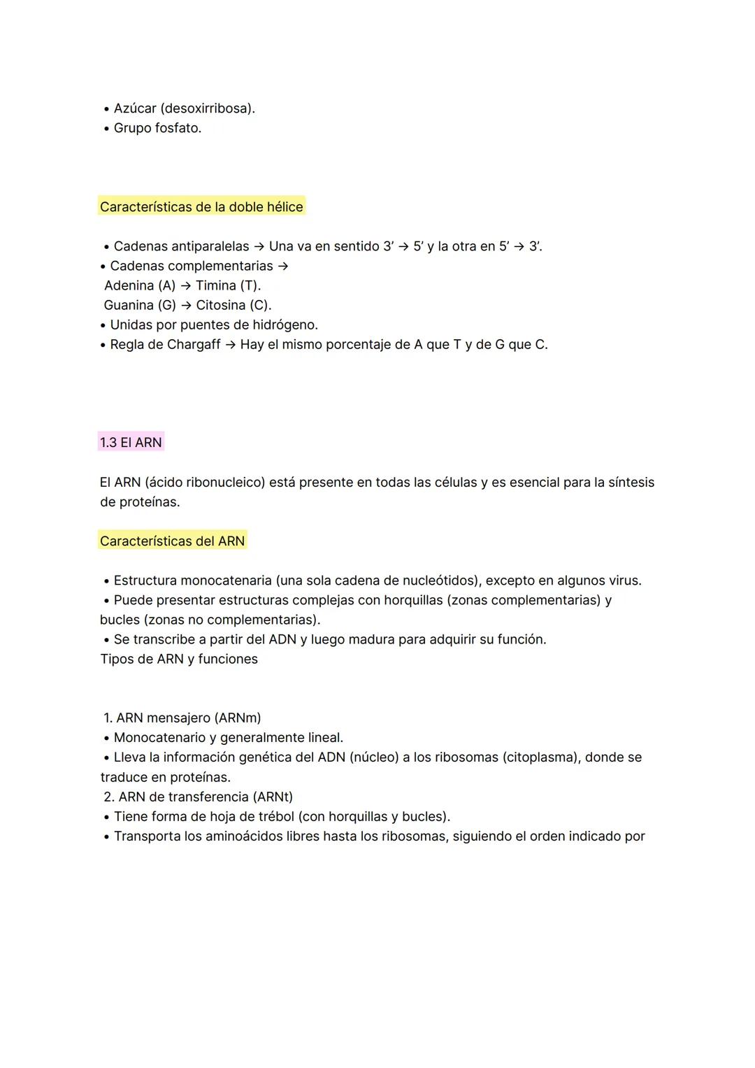 Genética molecular
ADN-> ácido desoxirribonucleico -> (T,A,G y C, contiene como pentosa desoxiribosa)
ARN -> ácido ribonucleico-> (U,A,G y