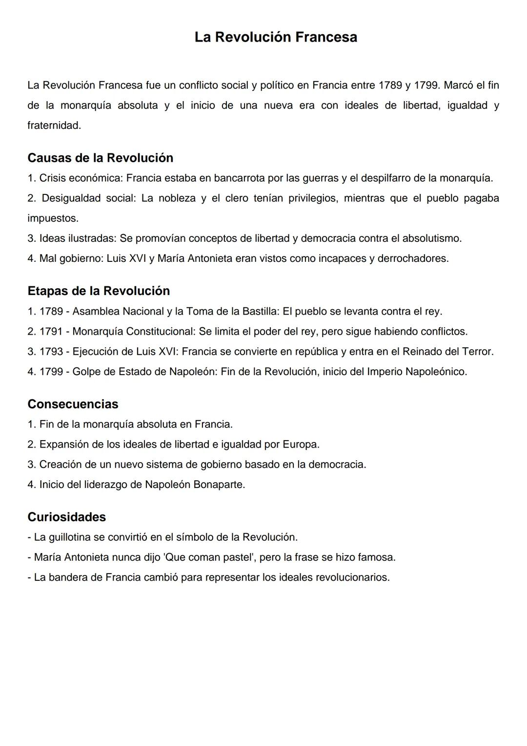 # La Revolución Francesa
La Revolución Francesa fue un conflicto social y político en Francia entre 1789 y 1799. Marcó el fin
de la monarqu
