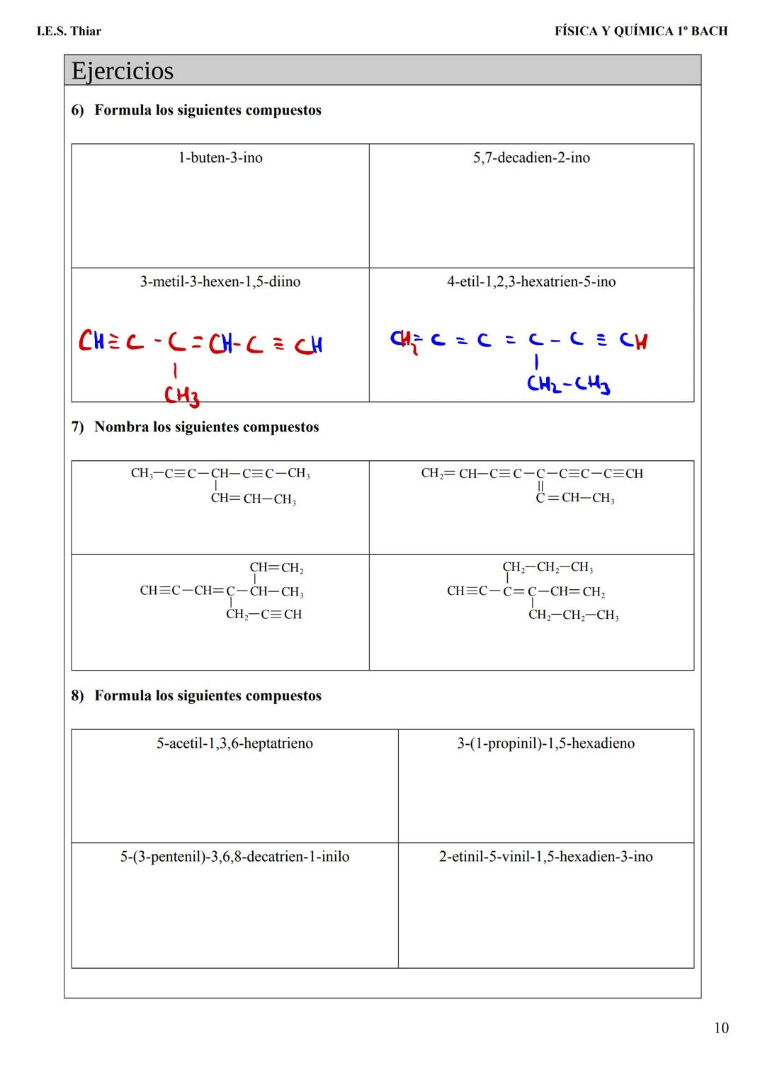 --- OCR Start ---
I.E.S. Thiar
Nombre:
FÍSICA Y QUÍMICA 1º BACH
Curso:
FORMULACIÓN ORGÁNICA
Fecha:
Química orgánica: Es la rama de la químic