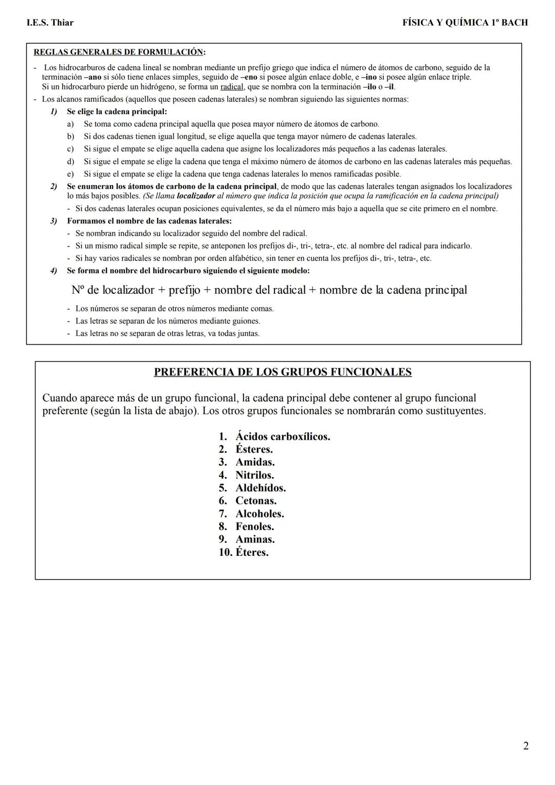 --- OCR Start ---
I.E.S. Thiar
Nombre:
FÍSICA Y QUÍMICA 1º BACH
Curso:
FORMULACIÓN ORGÁNICA
Fecha:
Química orgánica: Es la rama de la químic