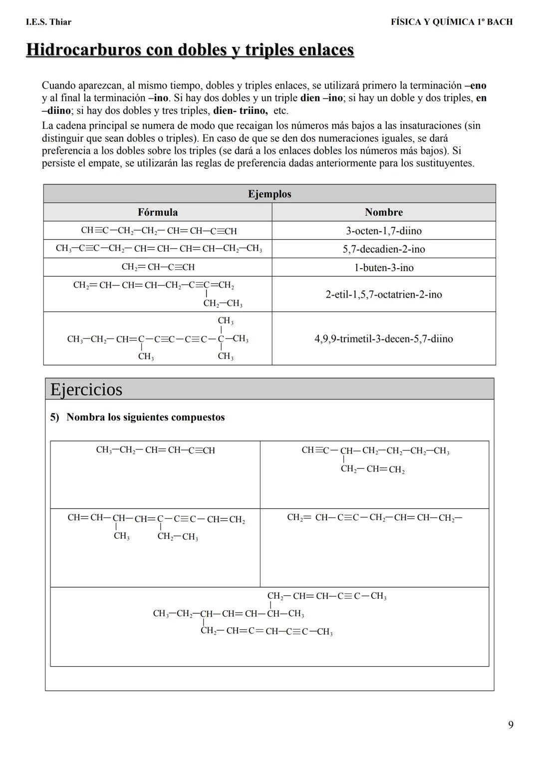 --- OCR Start ---
I.E.S. Thiar
Nombre:
FÍSICA Y QUÍMICA 1º BACH
Curso:
FORMULACIÓN ORGÁNICA
Fecha:
Química orgánica: Es la rama de la químic
