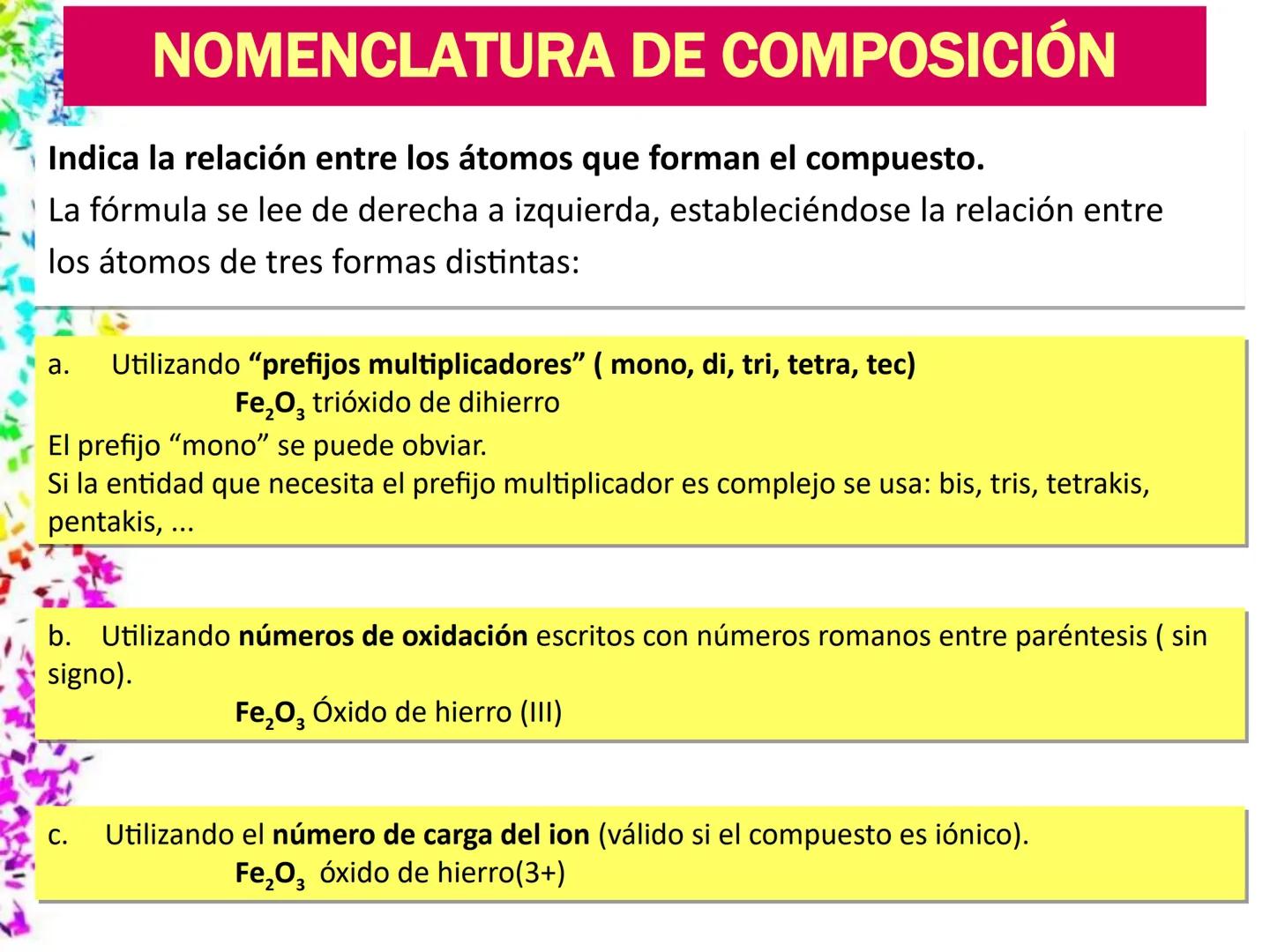 # IDEAS PREVIAS
* Compuesto: sustancias formadas por dos o mas
elementos. Pueden ser : binarios (HCI),
ternarios (H₂CO₄), cuaternarios (N