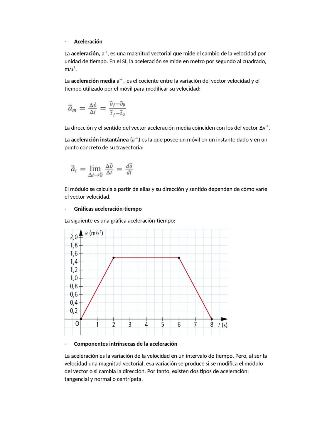 --- OCR Start ---
Aceleración
La aceleración, $a^{\rightarrow}$, es una magnitud vectorial que mide el cambio de la velocidad por
unidad de
