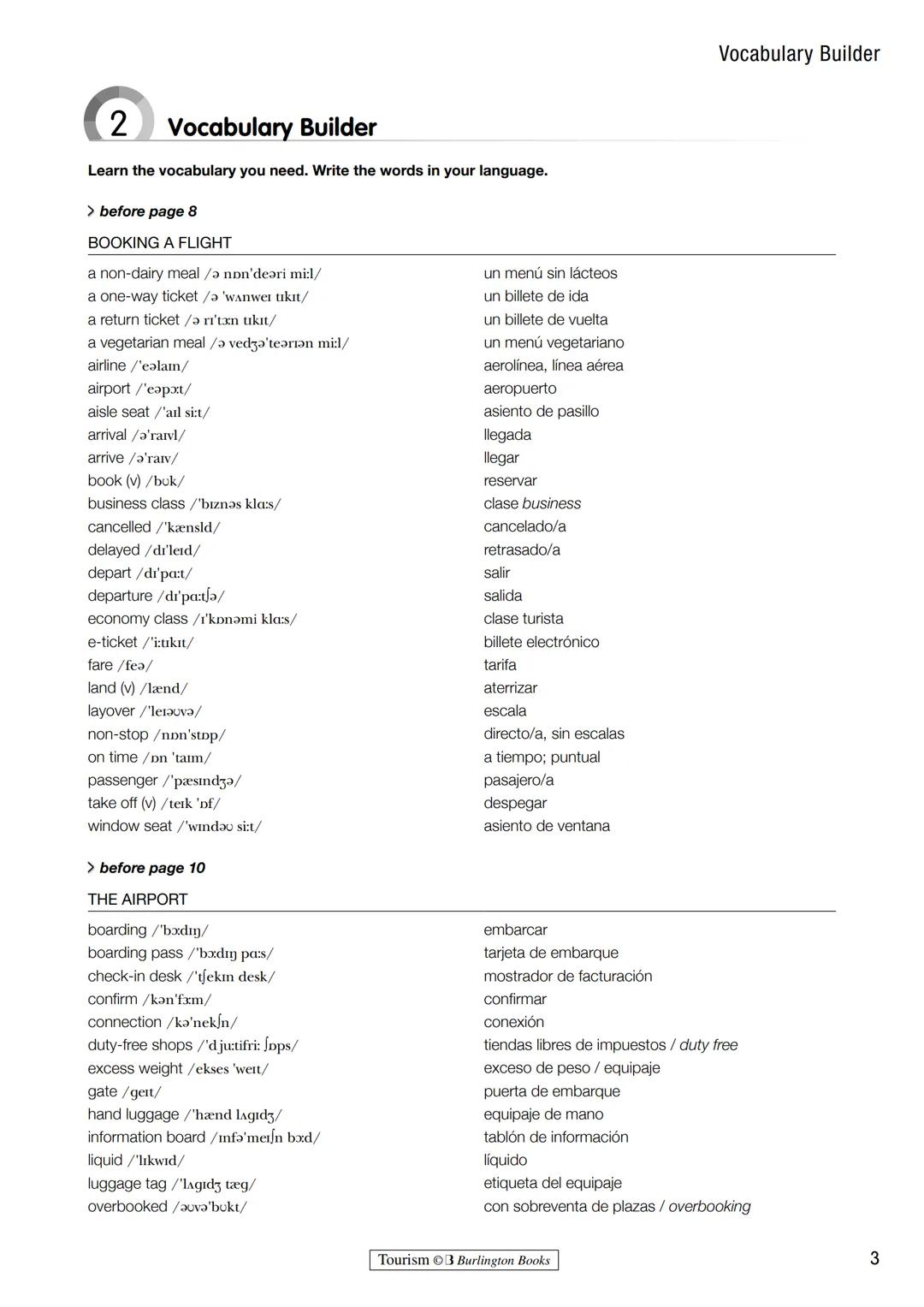 # 1 Vocabulary Builder
Learn the vocabulary you need. Write the words in your language.
> before page 4
ORDINAL NUMBERS
first /'fxst/
se