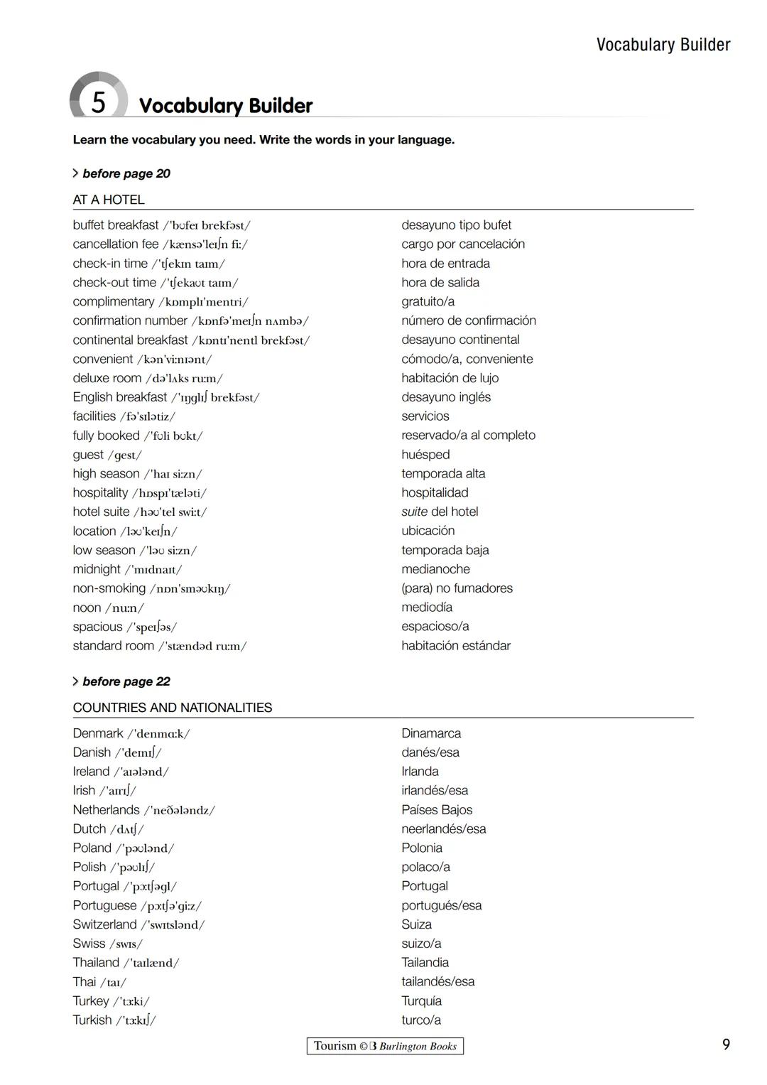 # 1 Vocabulary Builder
Learn the vocabulary you need. Write the words in your language.
> before page 4
ORDINAL NUMBERS
first /'fxst/
se