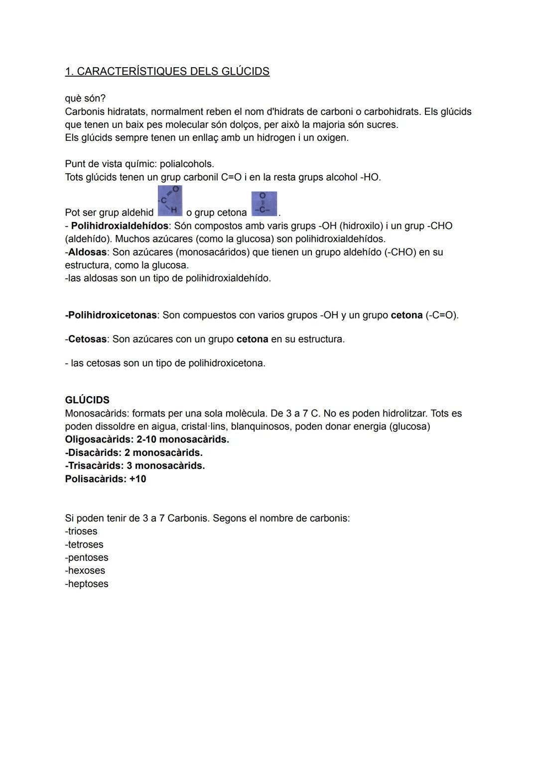 # 1. CARACTERÍSTIQUES DELS GLÚCIDS
què són?
Carbonis hidratats, normalment reben el nom d'hidrats de carboni o carbohidrats. Els glúcids
qu