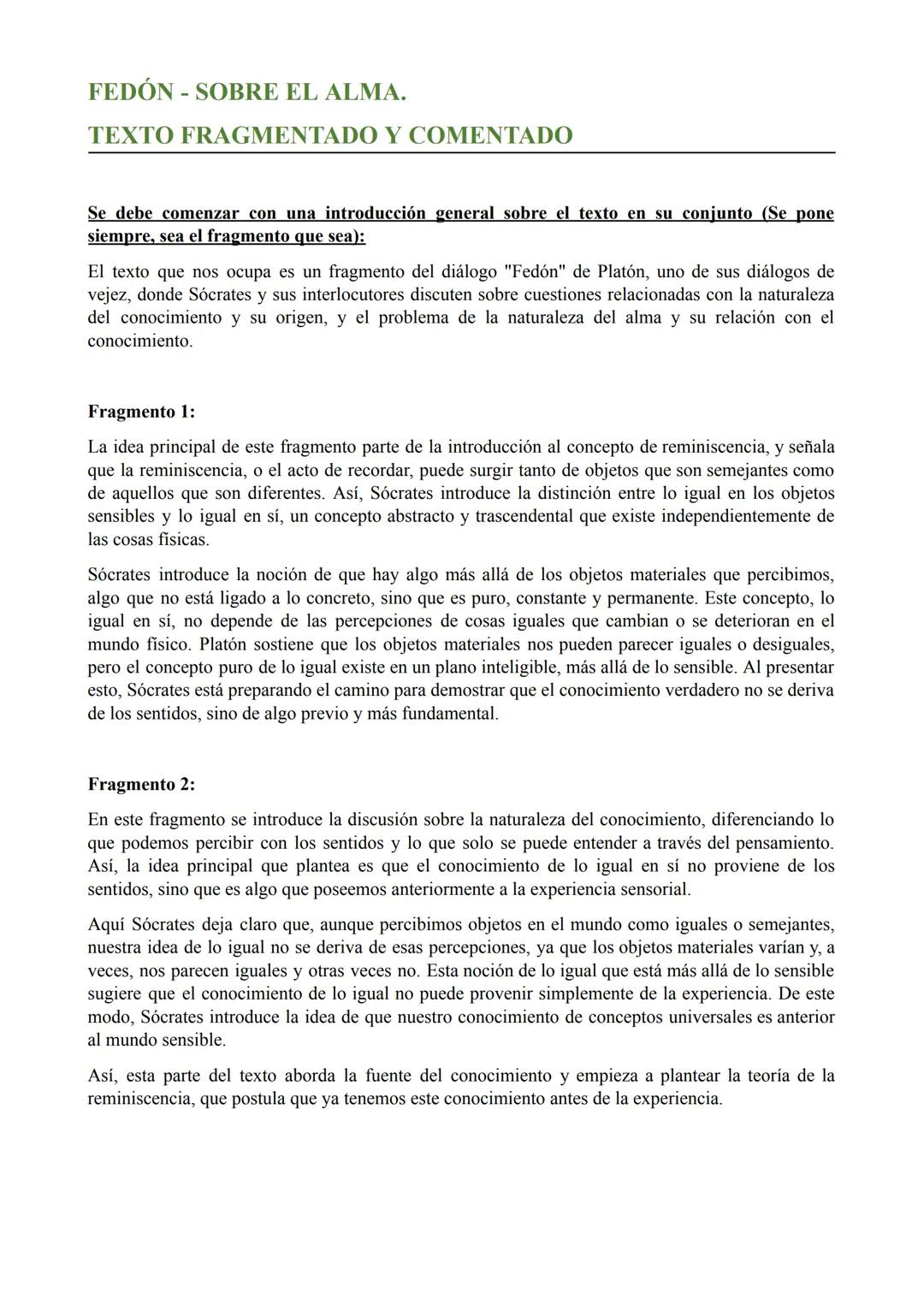 # FEDÓN - SOBRE EL ALMA.
TEXTO FRAGMENTADO Y COMENTADO
Se debe comenzar con una introducción general sobre el texto en su conjunto (Se pon