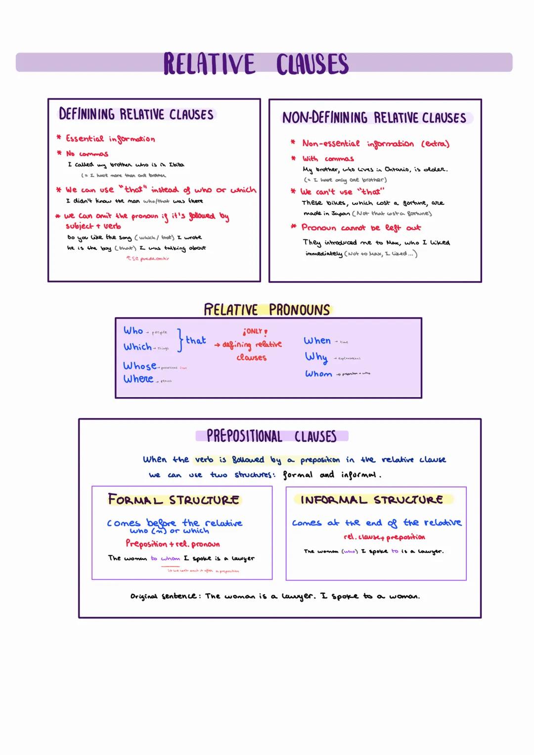 # RELATIVE CLAUSES
## DEFININING RELATIVE CLAUSES
* Essential information
* No commas
I called my brother who is in Ibiza
* We can use "th
