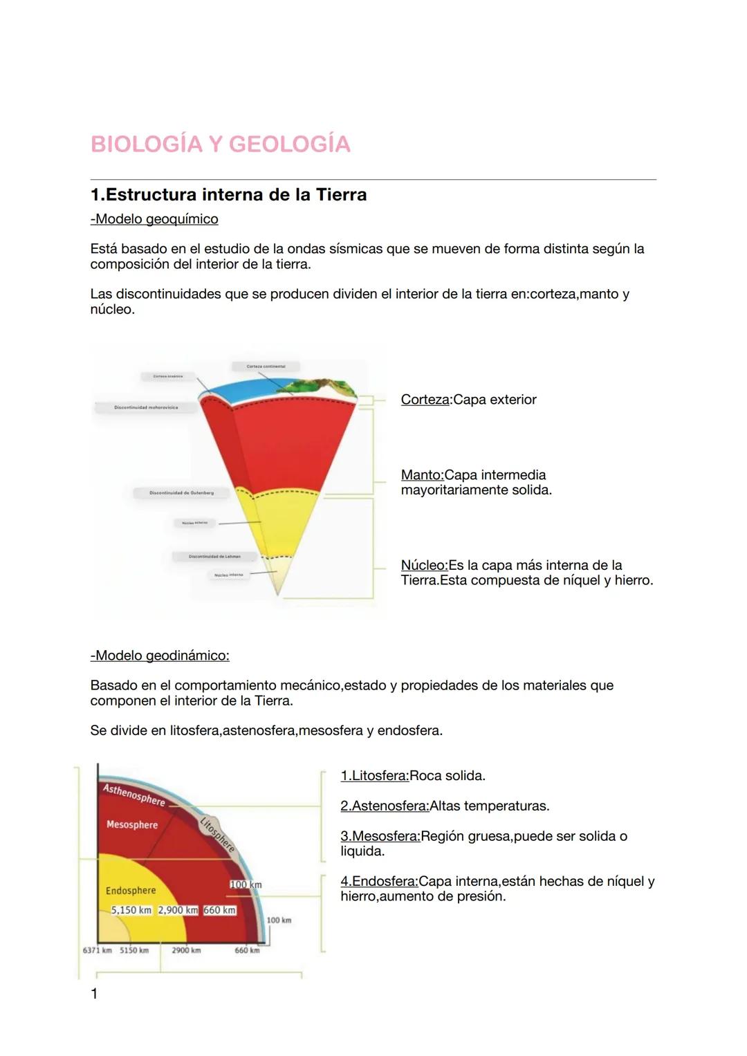 BIOLOGÍA Y GEOLOGÍA
1.Estructura interna de la Tierra
-Modelo geoquímico
Está basado en el estudio de la ondas sísmicas que se mueven de f