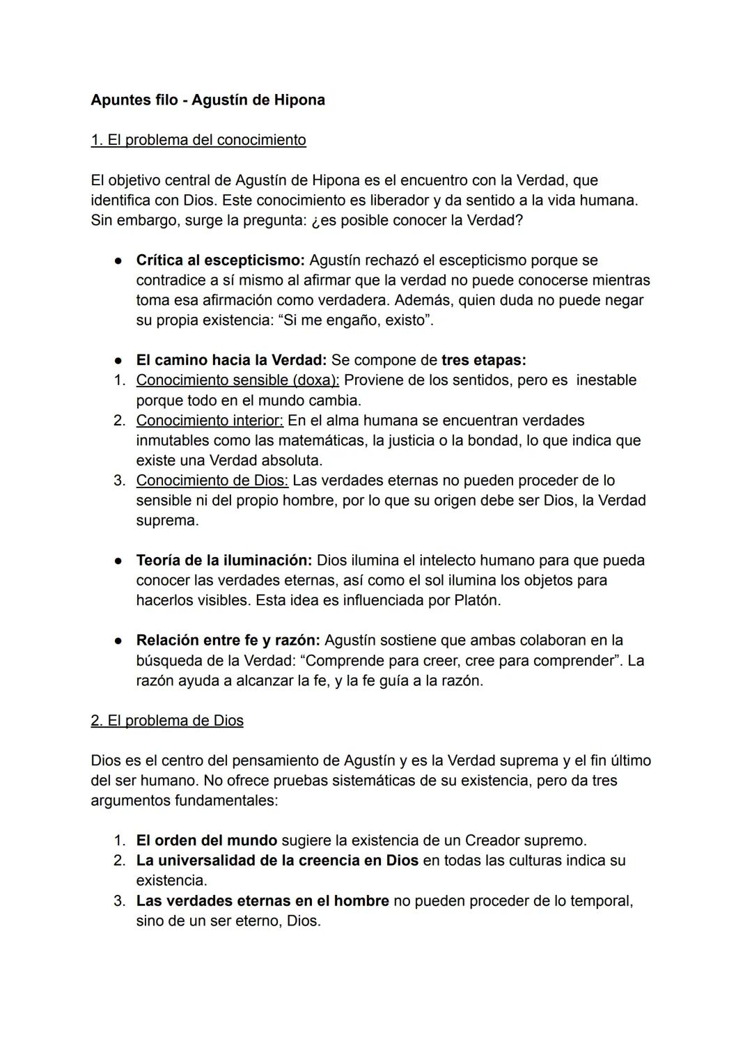 Apuntes filo - Agustín de Hipona
1. El problema del conocimiento
El objetivo central de Agustín de Hipona es el encuentro con la Verdad, que