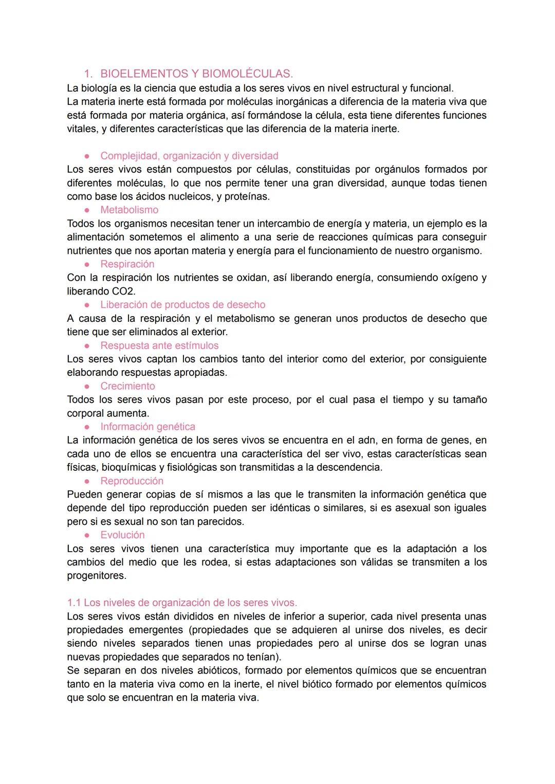 # 1. BIOELEMENTOS Y BIOMOLÉCULAS.
La biología es la ciencia que estudia a los seres vivos en nivel estructural y funcional.
La materia ine