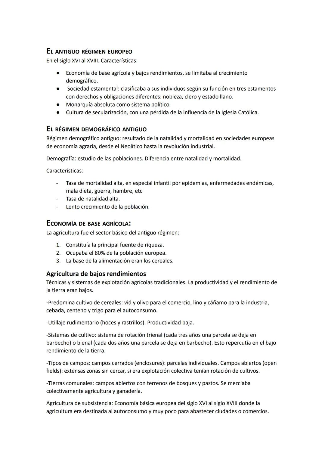 # EL ANTIGUO RÉGIMEN EUROPEO
En el siglo XVI al XVIII. Características:
- Economía de base agrícola y bajos rendimientos, se limitaba al c