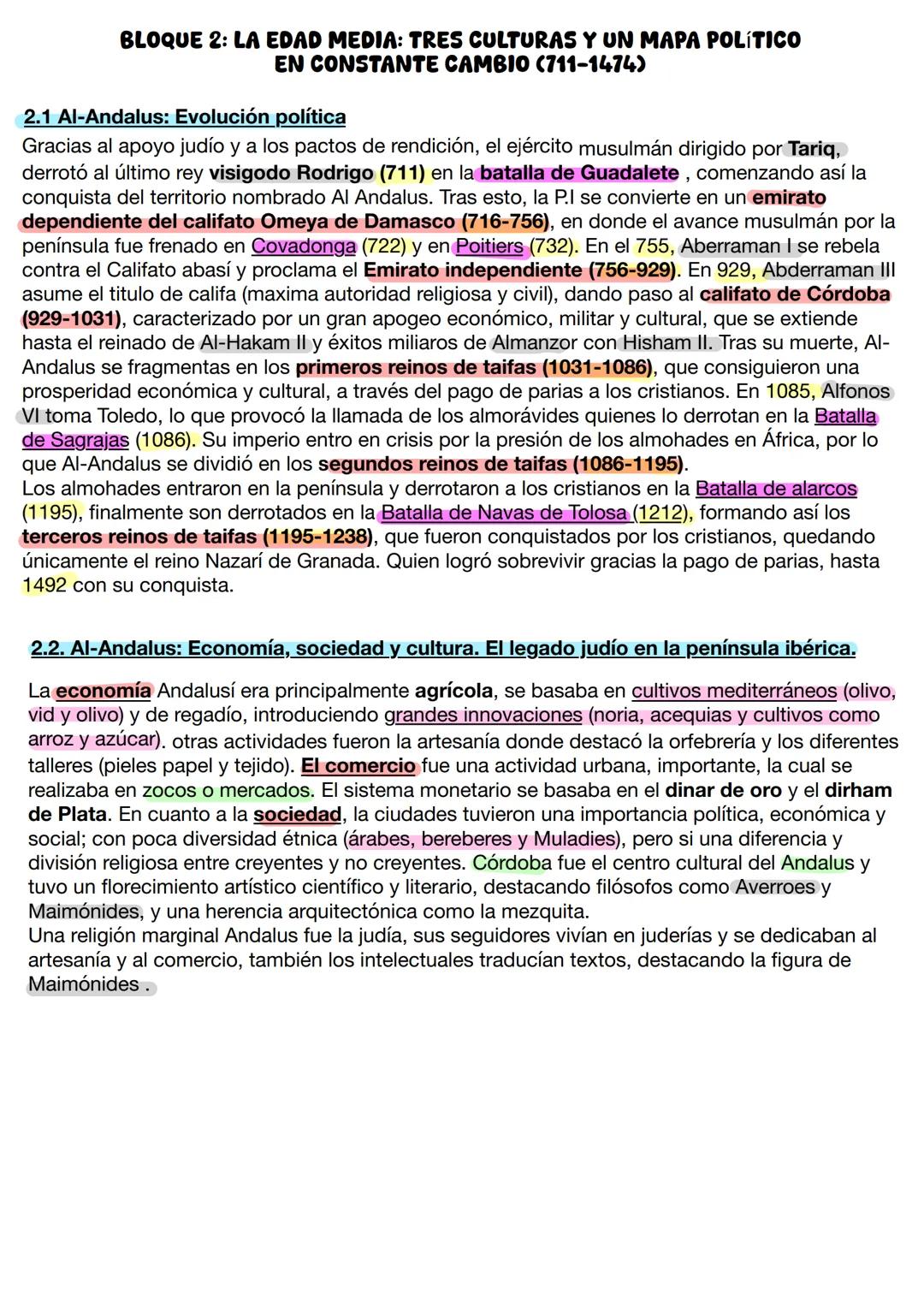 # BLOQUE 2: LA EDAD MEDIA: TRES CULTURAS Y UN MAPA POLÍTICO
EN CONSTANTE CAMBIO (711-1474)
2.1 Al-Andalus: Evolución política
Gracias al a