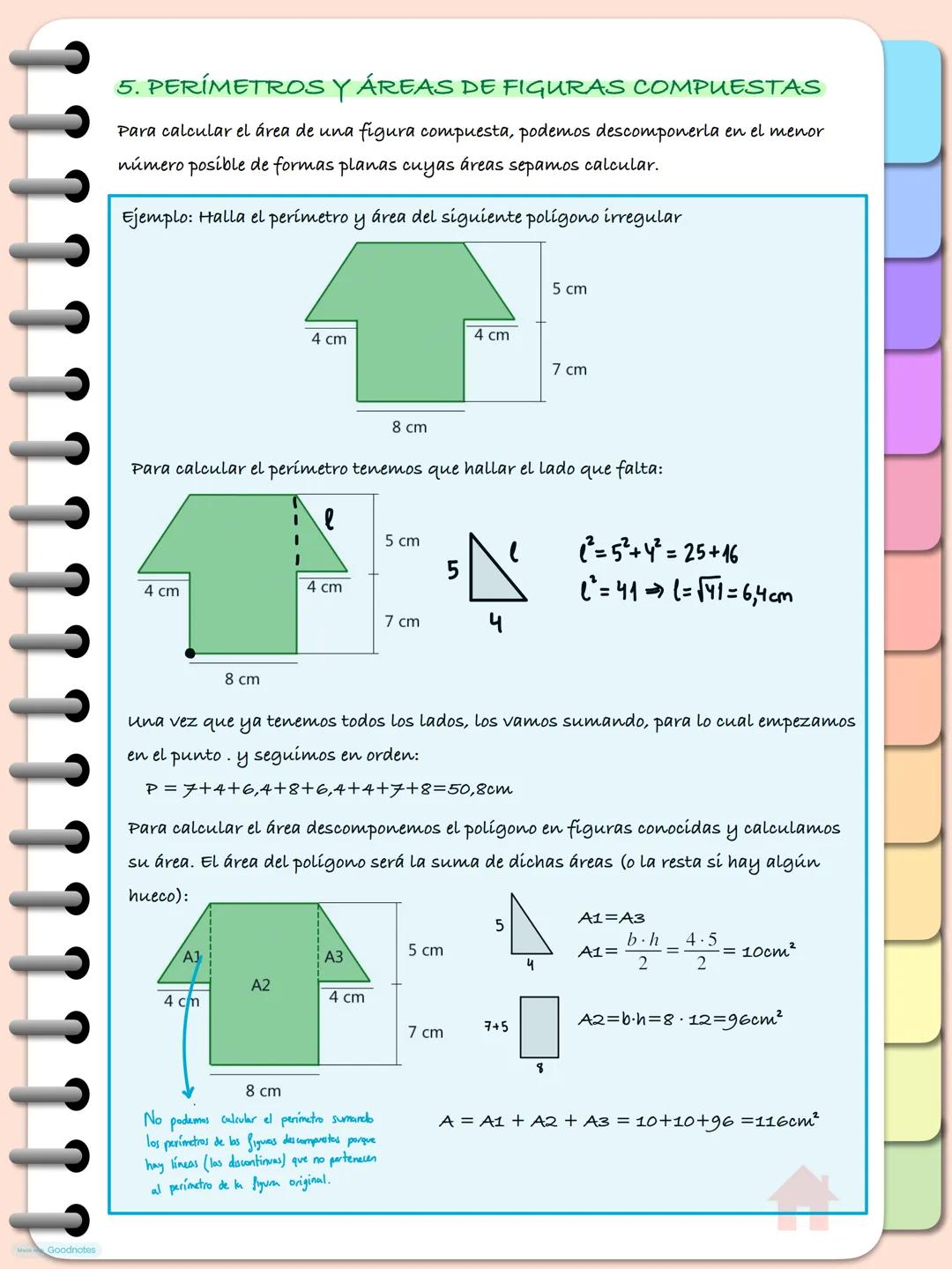--- OCR Start ---
Goodnotes
Tema 9. Geometría plana
1. TEOREMA DE PITÁGORAS
En un triángulo rectángulo se cumple que el cuadrado de la hipot
