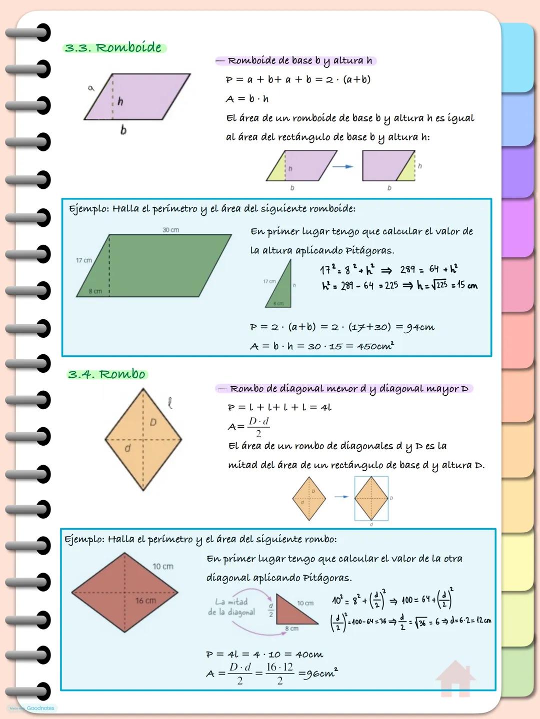 --- OCR Start ---
Goodnotes
Tema 9. Geometría plana
1. TEOREMA DE PITÁGORAS
En un triángulo rectángulo se cumple que el cuadrado de la hipot