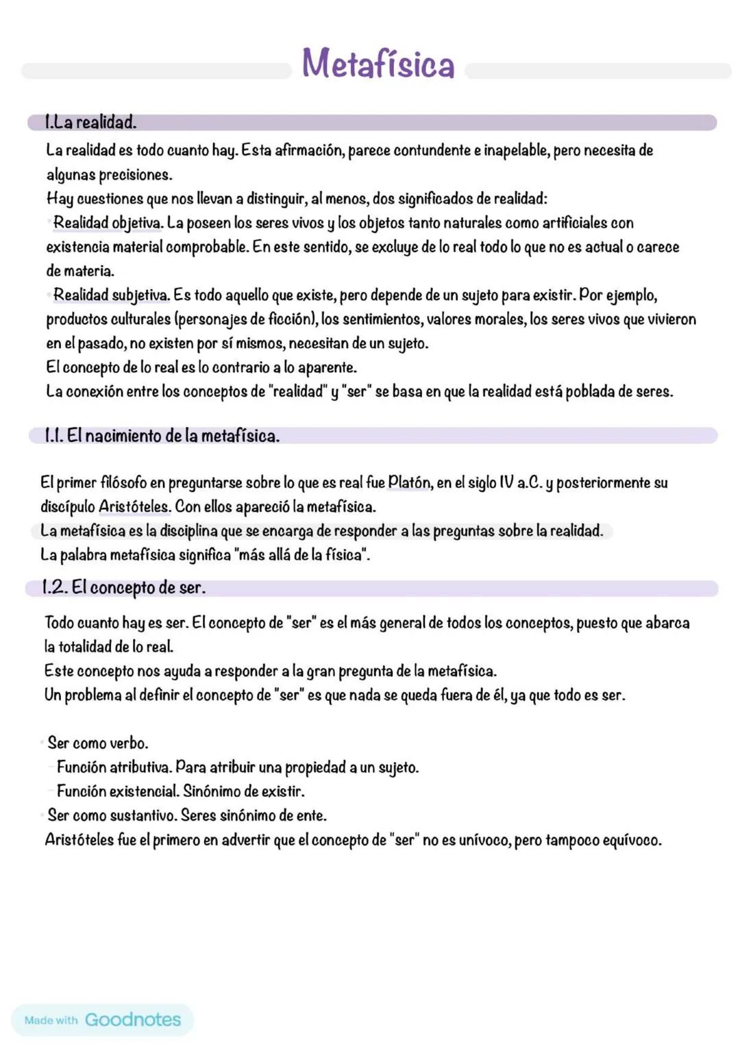 # Metafísica
I.La realidad.
La realidad es todo cuanto hay. Esta afirmación, parece contundente e inapelable, pero necesita de
algunas pre