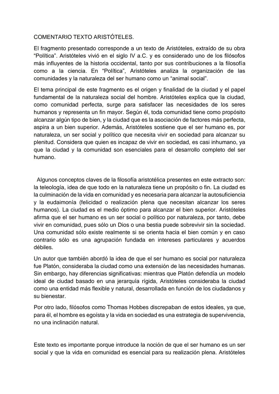 COMENTARIO TEXTO ARISTÓTELES
