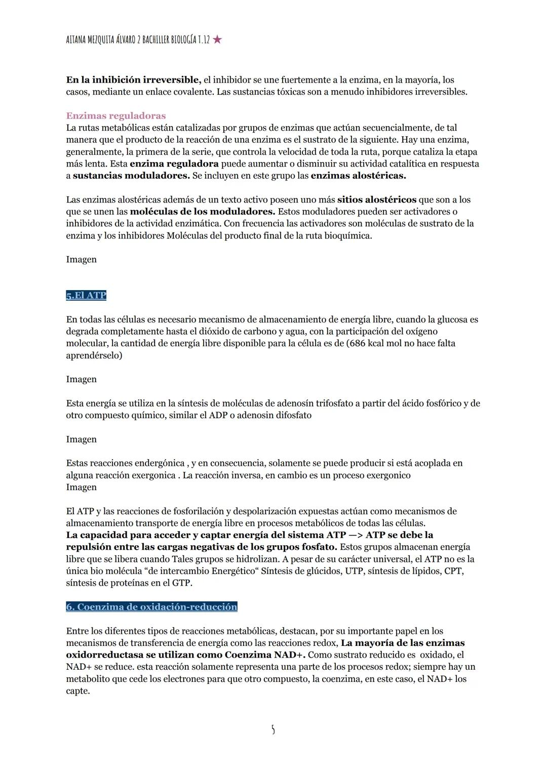 AITANA MEZQUITA ÁLVARO 2 BACHILLER BIOLOGÍA T.12
TEMA 12: INTRODUCCIÓN AL METABOLISMO ATP Y ENZIMAS
1.Concepto de metabolismo
Todos los s