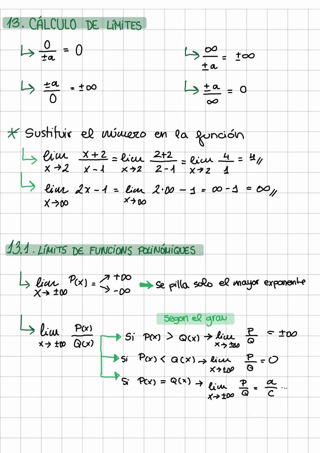 --- OCR Start ---
Mates: Funciones y límites
1. DOMINIO DE FUNCIONES
POLINOMIO = R
$\rightarrow$ FRACCioNES=\frac{P(x)}{Q(x)}\rightarrow Q(x