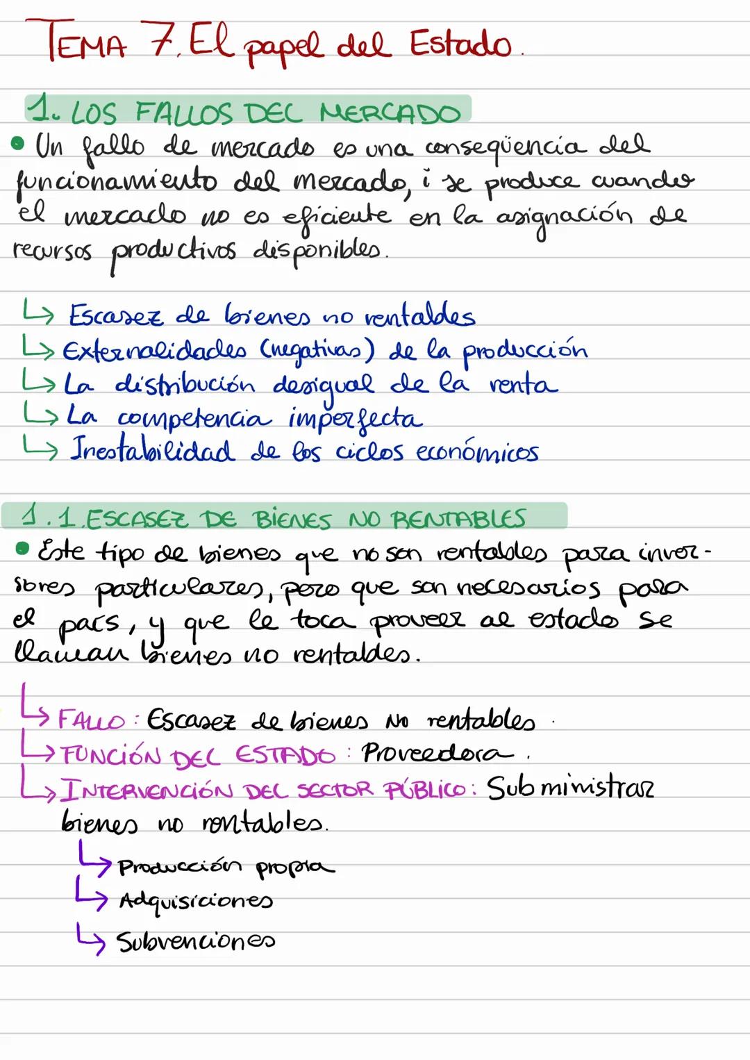 TEMA 7. El papel del Estado.
1. LOS FALLOS DEL MERCADO
* Un fallo de mercado es una conseqüencia del
funcionamiento del mercado, i se pro