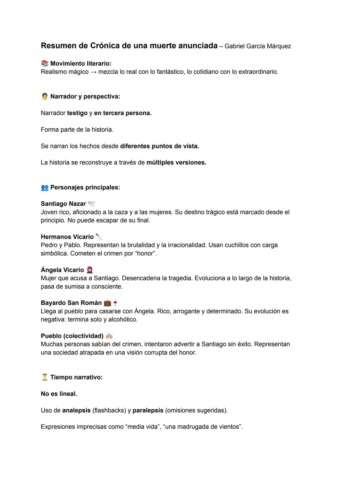 # Resumen de Crónica de una muerte anunciada - Gabriel García Márquez
* Movimiento literario:
Realismo mágico $\rightarrow$ mezcla lo