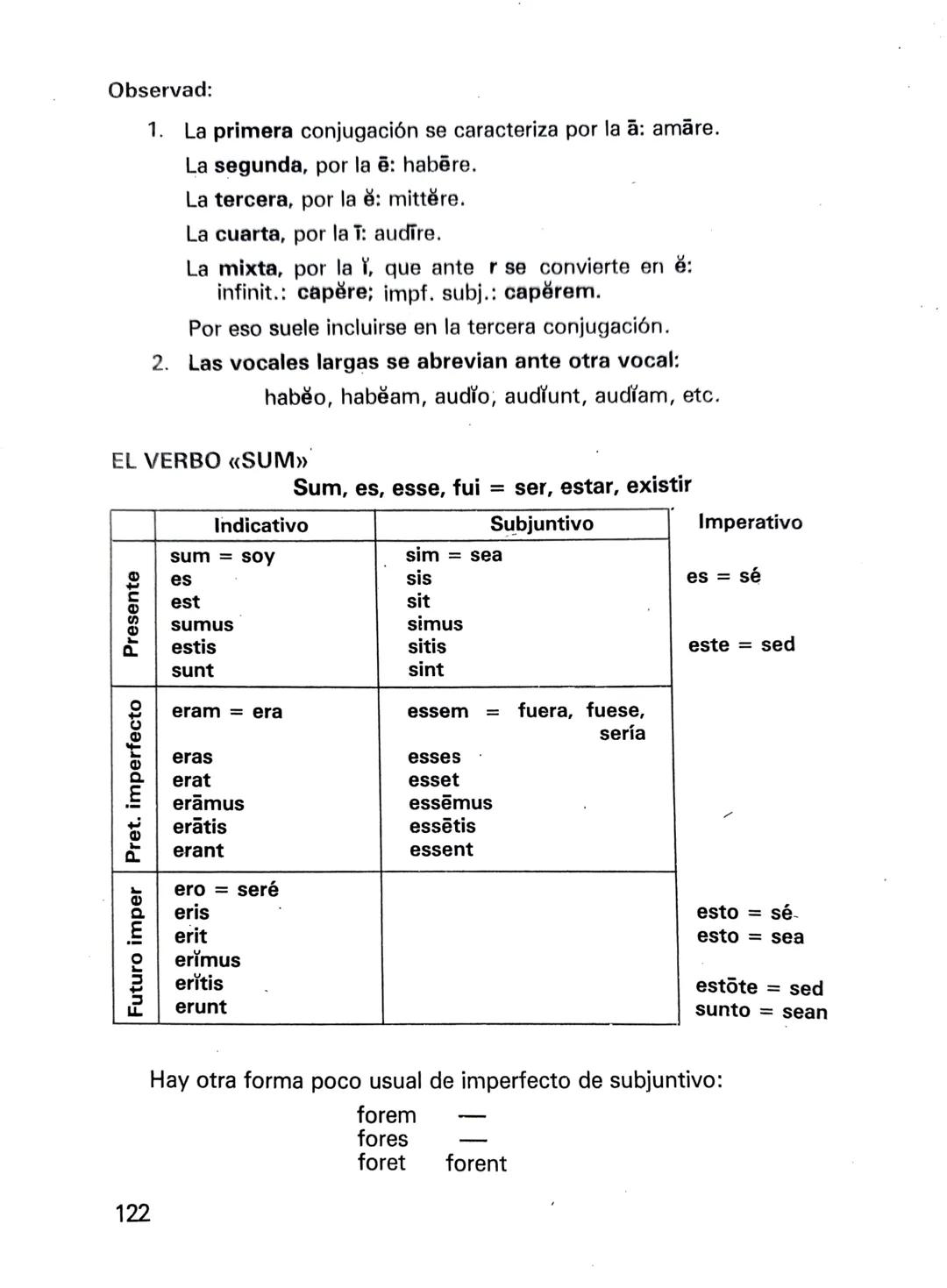 # Los tiempos de presente (recapitulación)
15
SUMARIO: Primera conjugación. Segunda. Tercera. Cuar-
ta.Conjugación mixta. El verbo sum. Co