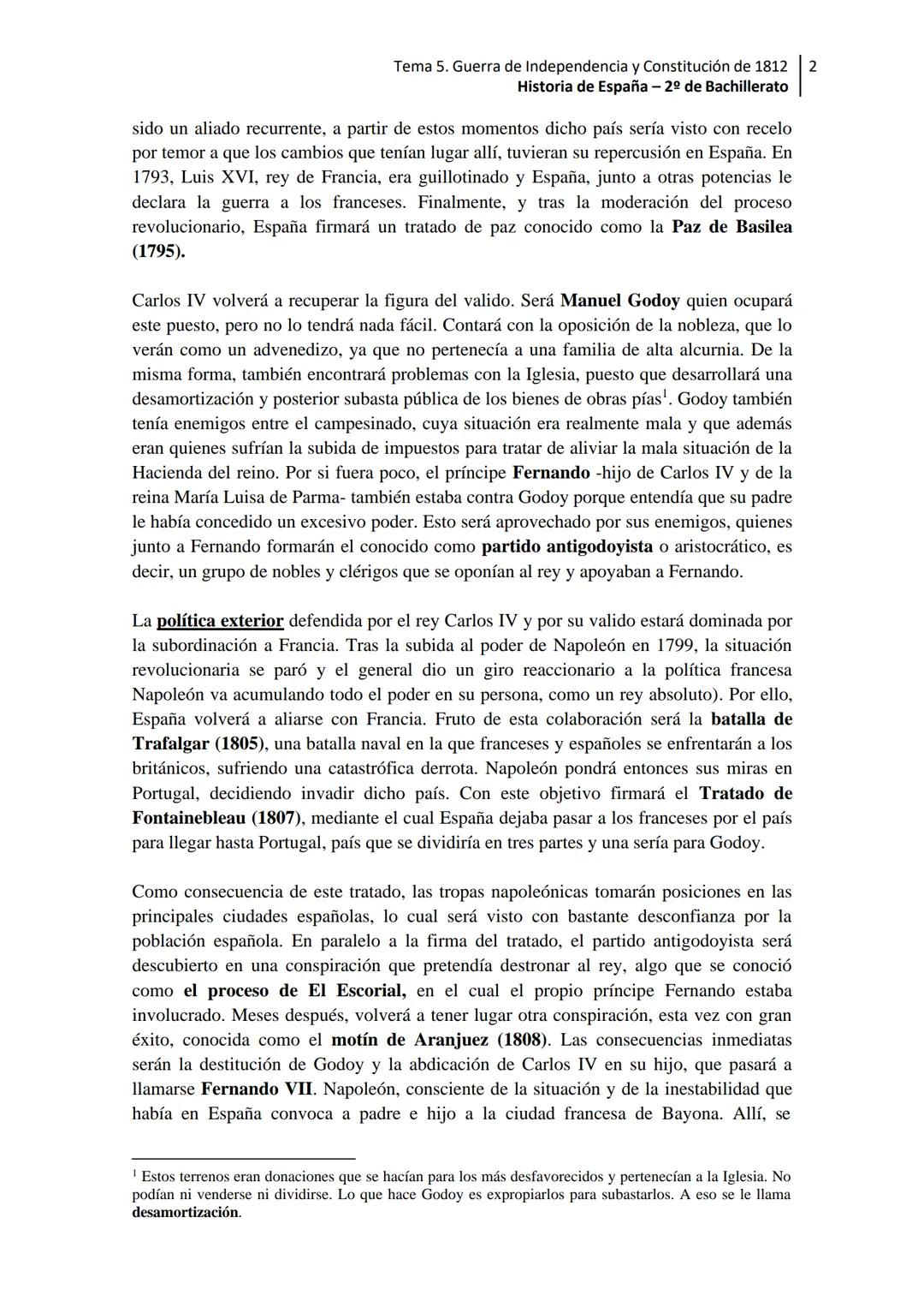 --- OCR Start ---
Tema 5. Guerra de Independencia y Constitución de 1812 1
Historia de España - 2º de Bachillerato
Tema 5. La crisis de la m