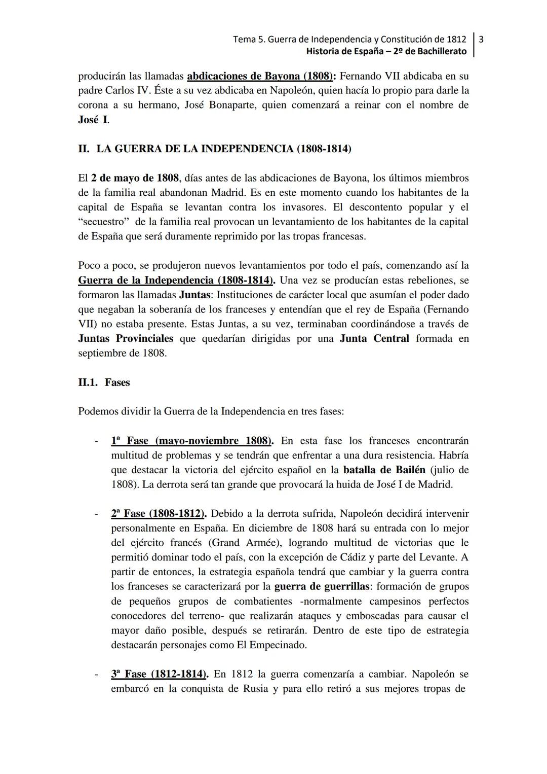 --- OCR Start ---
Tema 5. Guerra de Independencia y Constitución de 1812 1
Historia de España - 2º de Bachillerato
Tema 5. La crisis de la m