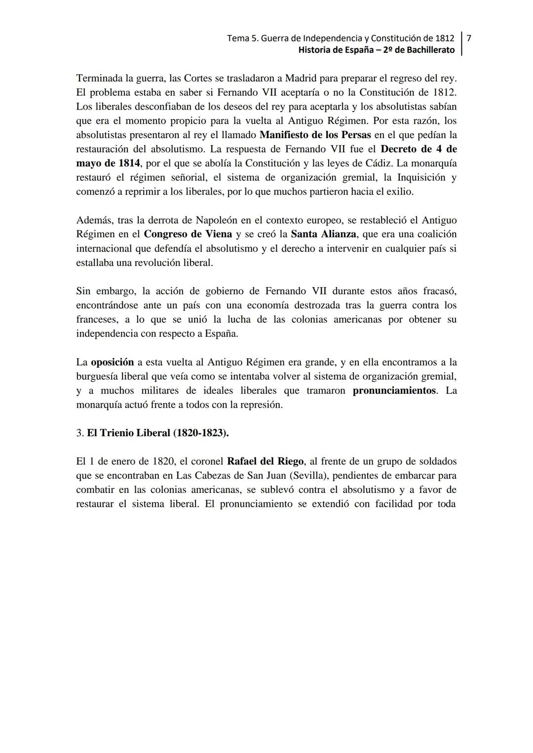 --- OCR Start ---
Tema 5. Guerra de Independencia y Constitución de 1812 1
Historia de España - 2º de Bachillerato
Tema 5. La crisis de la m