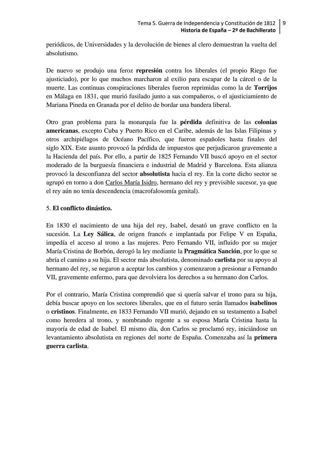 --- OCR Start ---
Tema 5. Guerra de Independencia y Constitución de 1812 1
Historia de España - 2º de Bachillerato
Tema 5. La crisis de la m