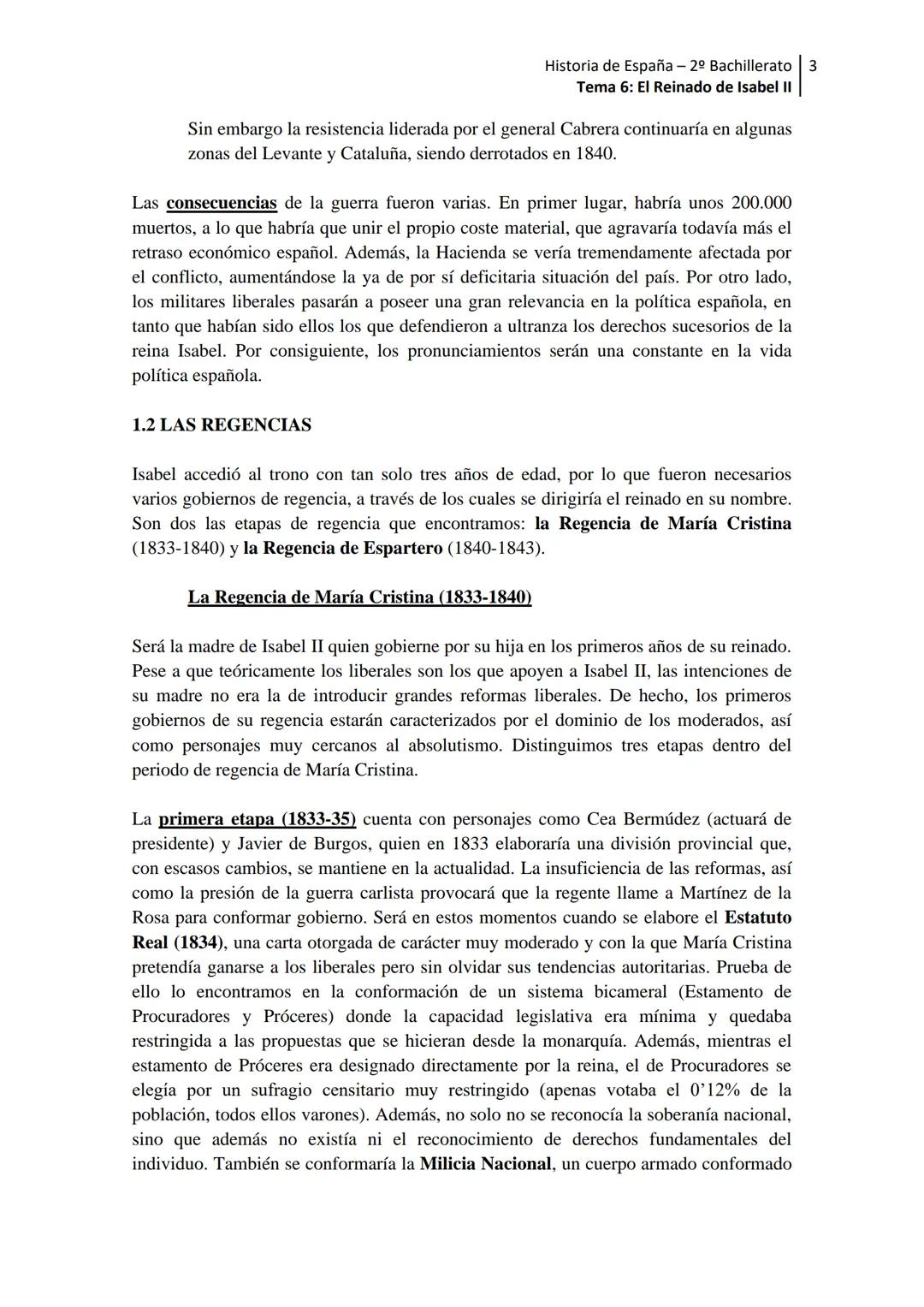 --- OCR Start ---
Historia de España - 2º Bachillerato 1
Tema 6: El Reinado de Isabel II
TEMA 6. EL REINADO DE ISABEL II (1833-1868)
INTRODU