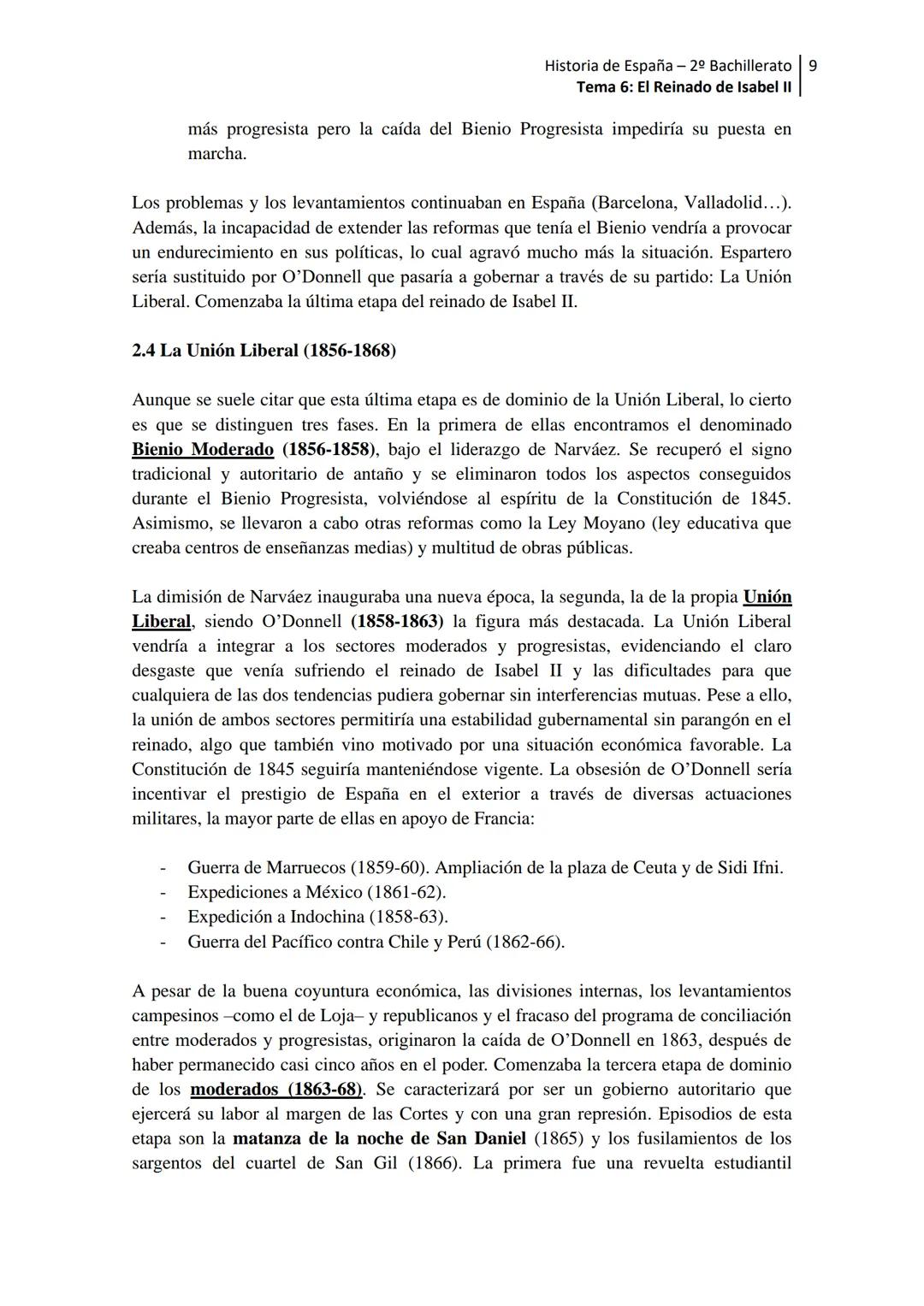 --- OCR Start ---
Historia de España - 2º Bachillerato 1
Tema 6: El Reinado de Isabel II
TEMA 6. EL REINADO DE ISABEL II (1833-1868)
INTRODU