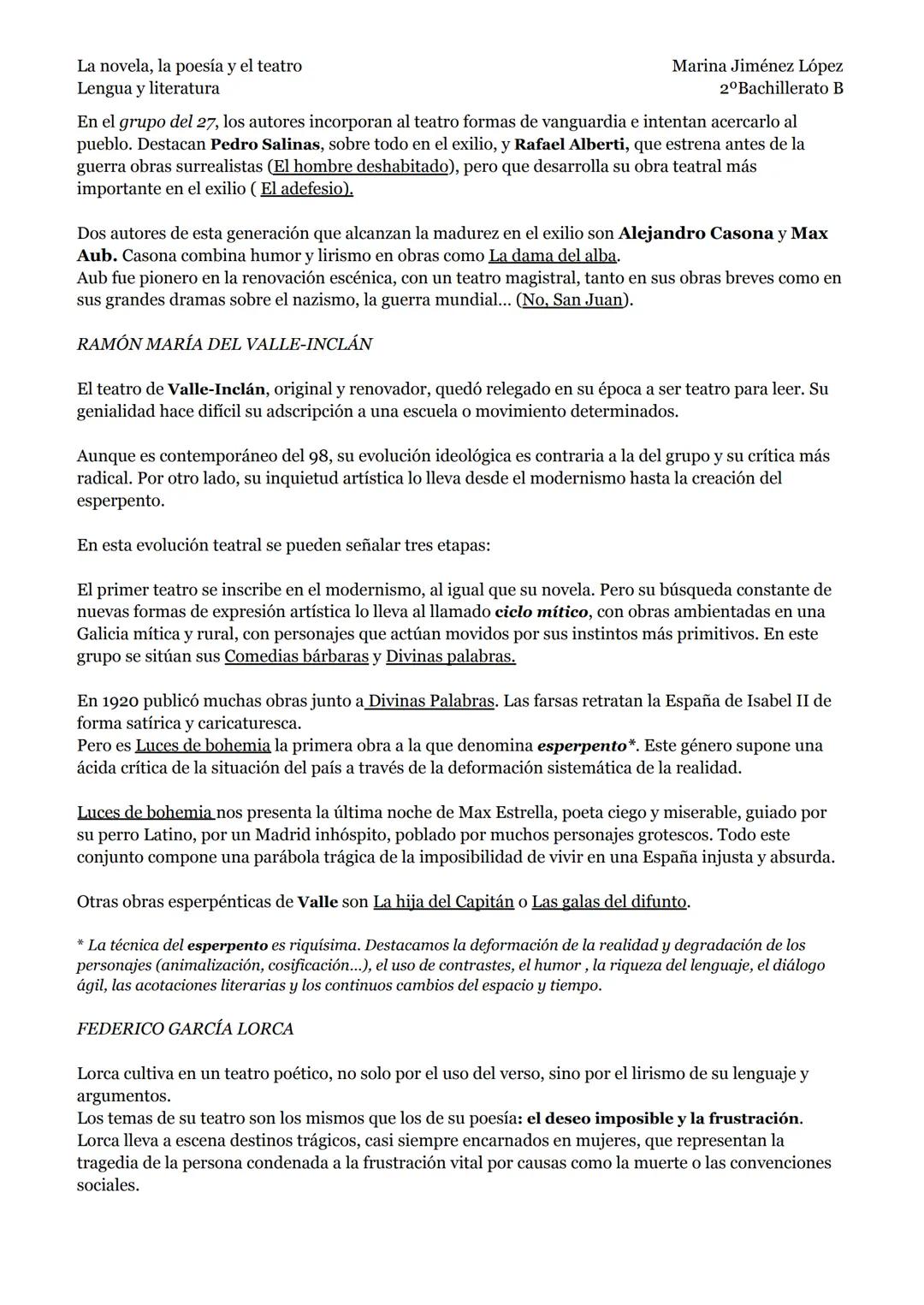 # APUNTES LITERATURA FINALES La novela, la poesía y el teatro
Lengua y literatura
ΕΤΑΡΑ 1: ANTES DE LOS AÑOS 40
Marina Jiménez López
2º Bach