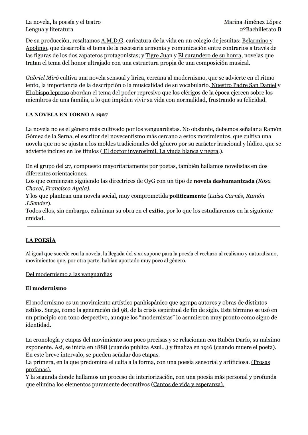 # APUNTES LITERATURA FINALES La novela, la poesía y el teatro
Lengua y literatura
ΕΤΑΡΑ 1: ANTES DE LOS AÑOS 40
Marina Jiménez López
2º Bach