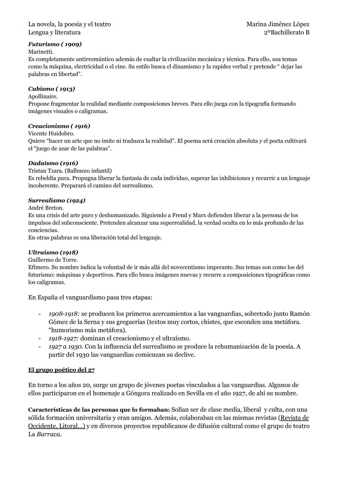 # APUNTES LITERATURA FINALES La novela, la poesía y el teatro
Lengua y literatura
ΕΤΑΡΑ 1: ANTES DE LOS AÑOS 40
Marina Jiménez López
2º Bach