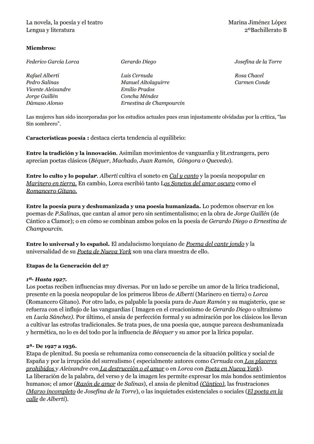 # APUNTES LITERATURA FINALES La novela, la poesía y el teatro
Lengua y literatura
ΕΤΑΡΑ 1: ANTES DE LOS AÑOS 40
Marina Jiménez López
2º Bach