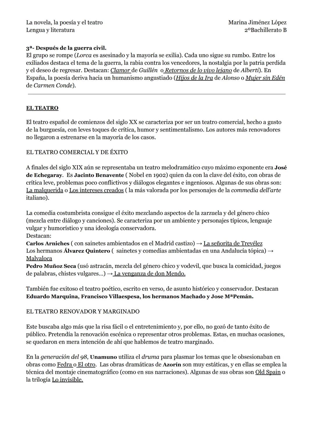 # APUNTES LITERATURA FINALES La novela, la poesía y el teatro
Lengua y literatura
ΕΤΑΡΑ 1: ANTES DE LOS AÑOS 40
Marina Jiménez López
2º Bach