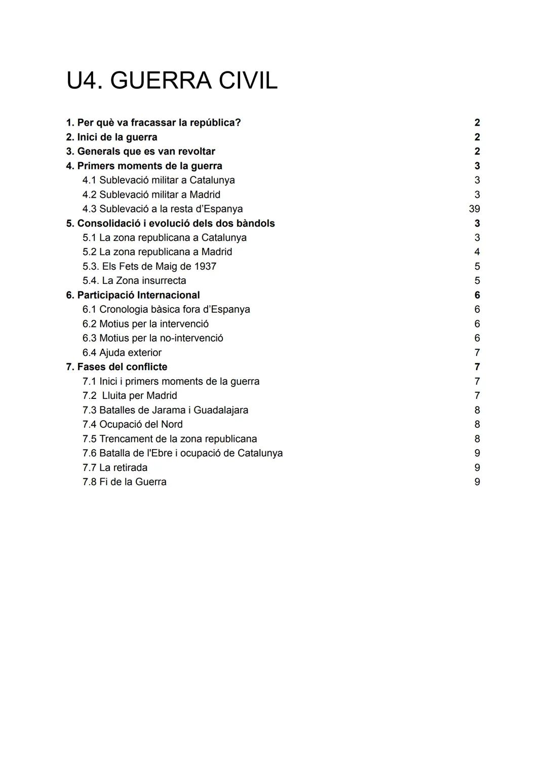 U4. GUERRA CIVIL
1. Per què va fracassar la república?
2. Inici de la guerra
3. Generals que es van revoltar
4. Primers moments de la guerra
