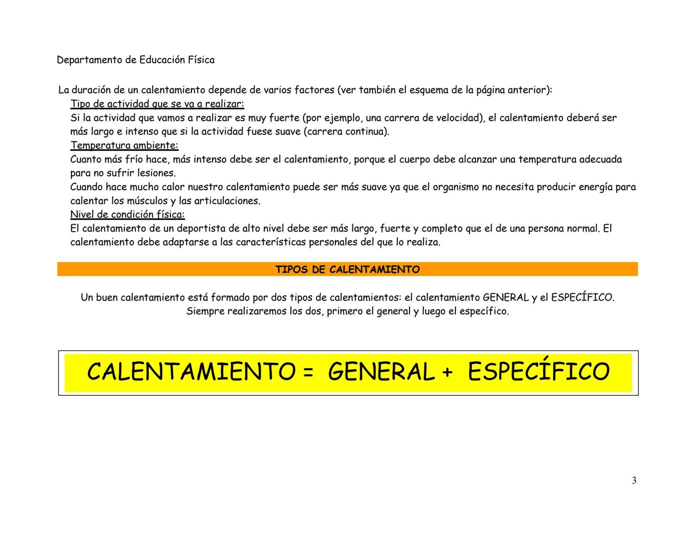 Departamento de Educación Física
# EL CALENTΑΜΙΕΝΤΟ
EI CALENTAMIENTO es la serie de ejercicios que se deben realizar siempre ANTES de cual
