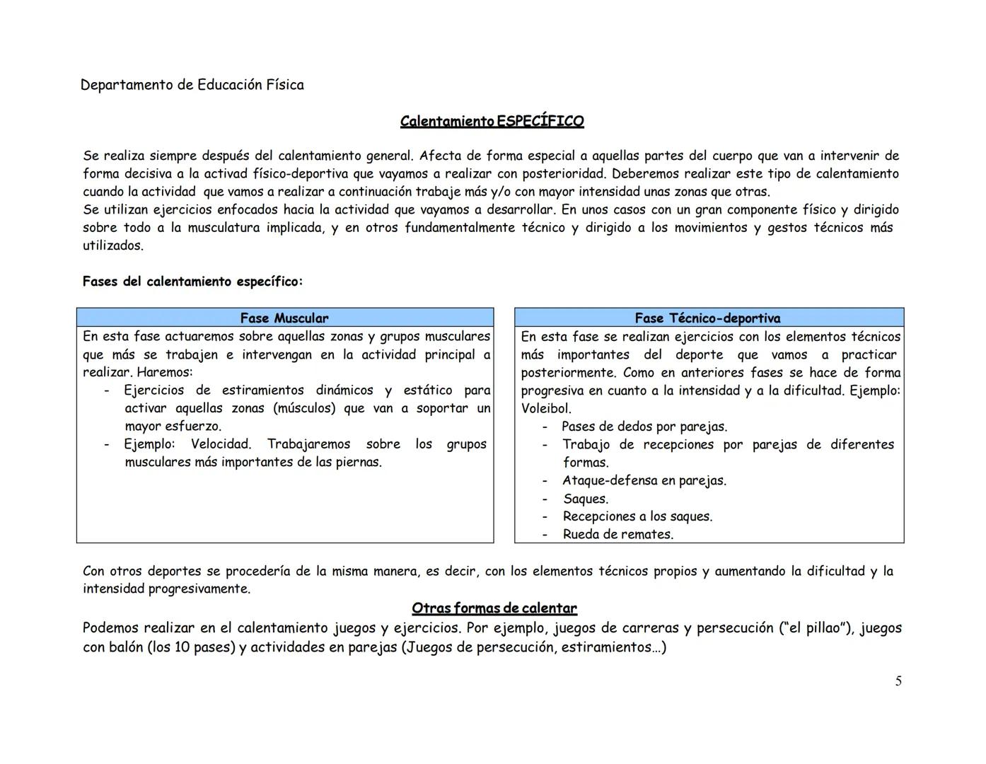 Departamento de Educación Física
# EL CALENTΑΜΙΕΝΤΟ
EI CALENTAMIENTO es la serie de ejercicios que se deben realizar siempre ANTES de cual