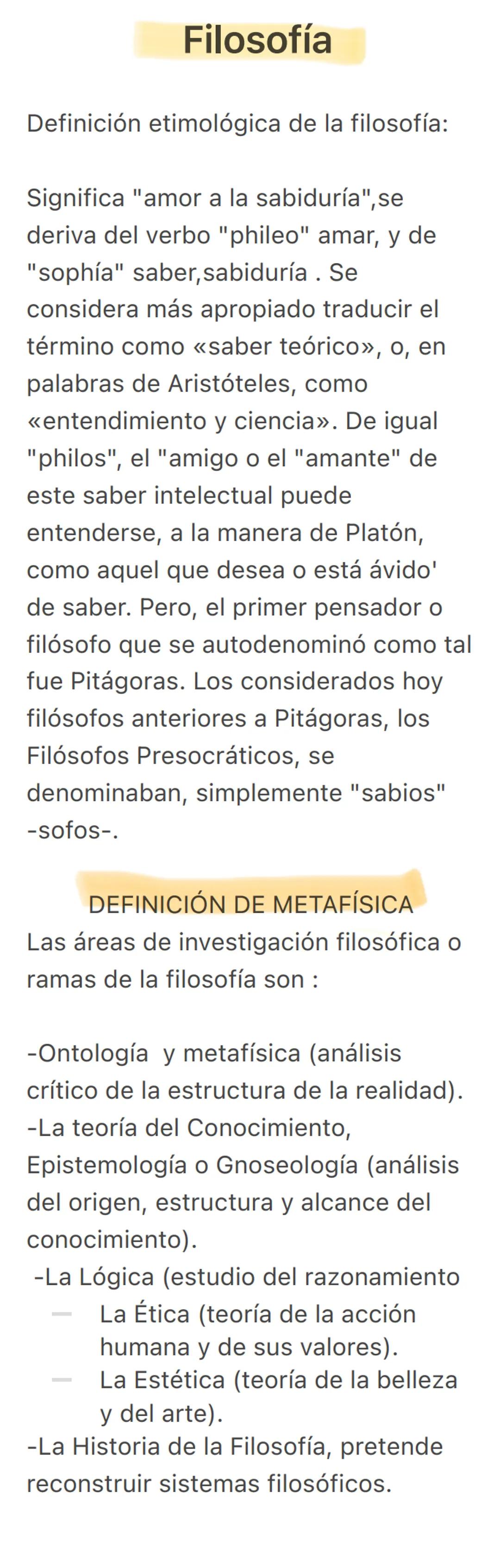 # Filosofía
Definición etimológica de la filosofía:
Significa "amor a la sabiduría", se
deriva del verbo "phileo" amar, y de
"sophía" sabe