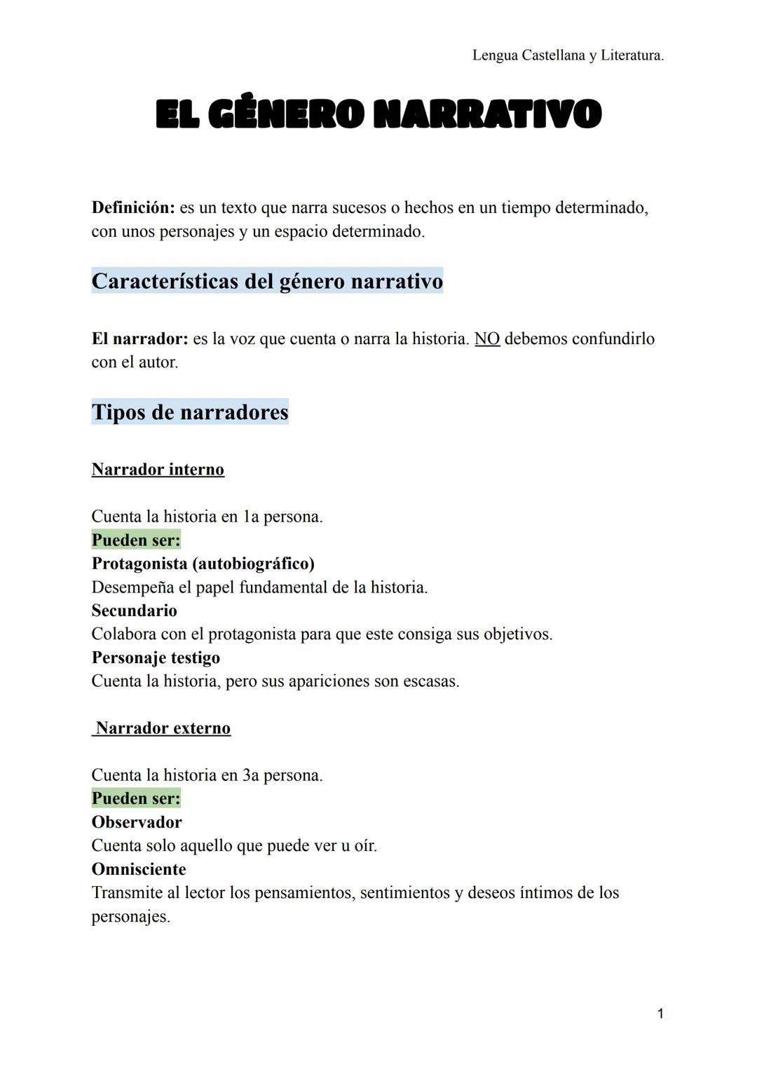# EL GÉNERO NARRATIVO
Lengua Castellana y Literatura.
Definición: es un texto que narra sucesos o hechos en un tiempo determinado, con uno