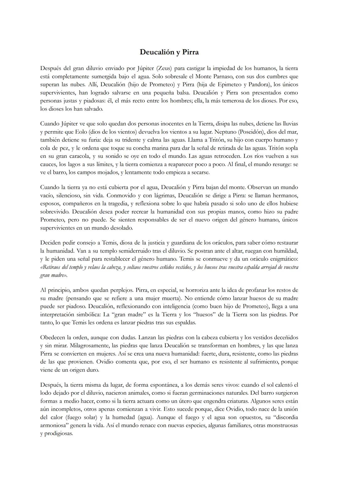 # Deucalión y Pirra
Después del gran diluvio enviado por Júpiter (Zeus) para castigar la impiedad de los humanos, la tierra
está completame